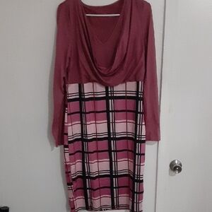 Chic Pink Plaid Long Sleeve Dress